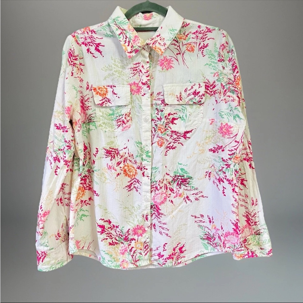 Dobby Textured Botanical Button-Down with Utility Pockets Croft & Barrow S